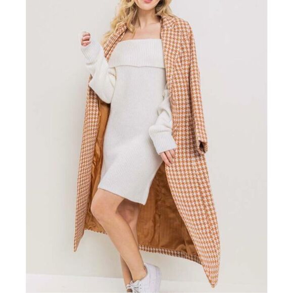 Orange Houndstooth Coat Jacket - Picture 1 of 7